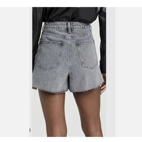 We Wore What New The Boyfriend Short Rigid Denim Washed Gray Frayed Hem 27 $118