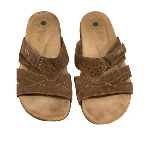 Earth Origins Leather Slides Sandals Shoes Brown Comfort 11 Flip Flops