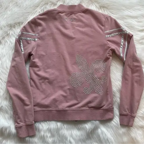 BCBGMAXAZRIA  Blush Pink Rhinestone Studded Collared Zip up Size Medium