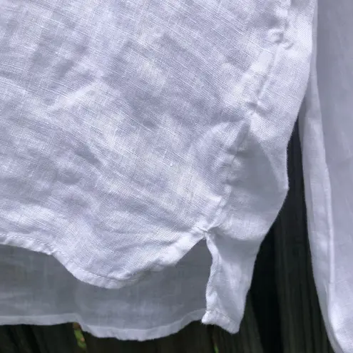 Cynthia Rowley  White Linen Long Puff Sleeve Pearl Button Blouse S