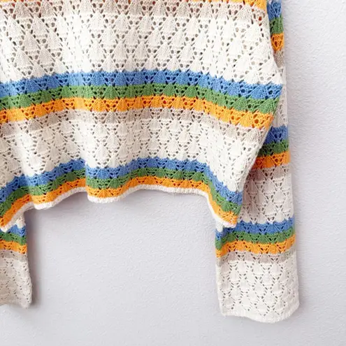 Skylar Rose | Beige Orange Blue Green Tan Stripe Knit Sweater | Size Medium
