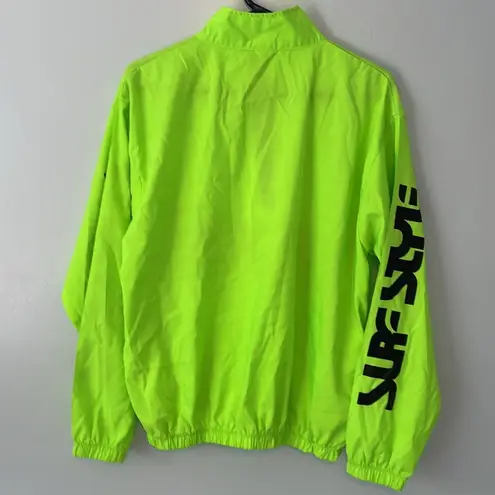 Vintage Surf Style Pullover Quarter Zip Windbreaker Neon Green Black Size Large Yellow