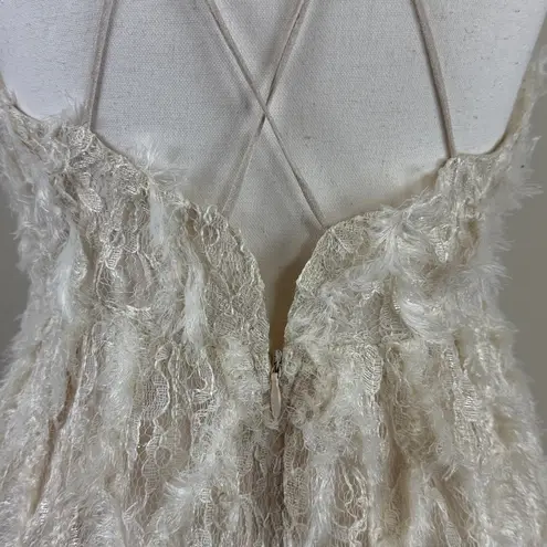 J. ING Cream Lace Shag Strappy Open Back MIDI Dress Size Medium