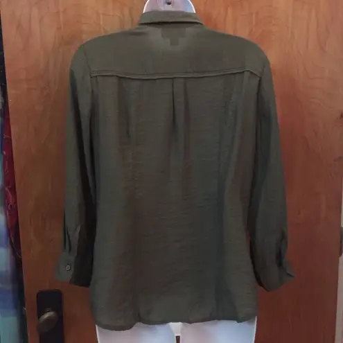 Dress Barn Olive Green  Button Down Shirt Size Small