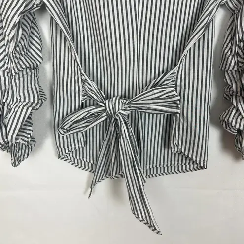 Ultra Flirt Striped Ruched Sleeves Tie-Back Top Size S