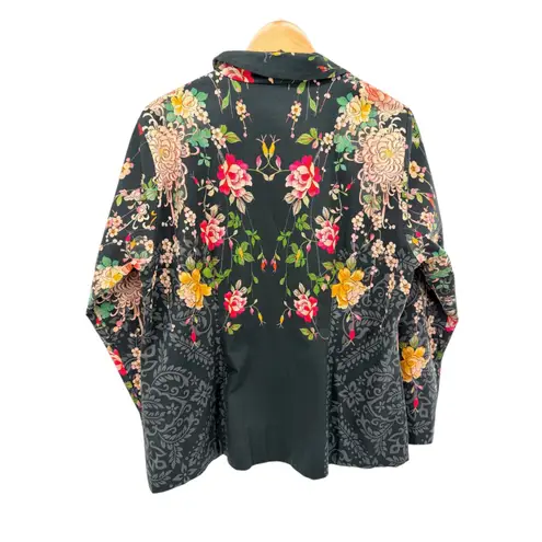 Johnny Was Pete & Greta Mono Blazer Jacket Floral Print Black L NWT Cotton Silk