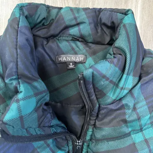 Plaid Puffer Vest Jacket Hannah Small Green Blue Dark Academia Outdoors Gorpcore