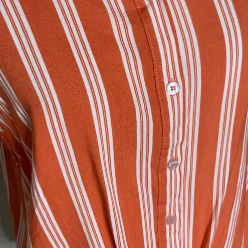 Code x Mode Orange/White Striped Button Up Tie Front Casual Blouse S