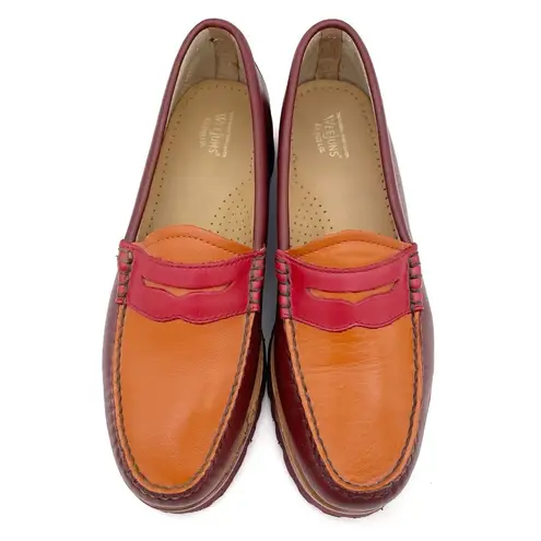 G.H. Bass Weejuns Penny Loafers Lug Sole Red Orange Leather Size 7 Preppy Fall Brown