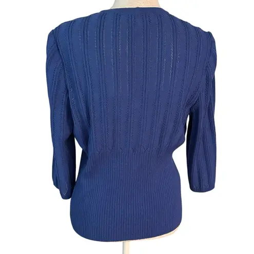 St. John Collection Size 6 Cardigan Sweater Santana Knit Unique Buttons Blue