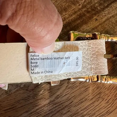 J McLaughlin Women M Felice Metal Bamboo Leather Belt Bone Solid Gold Size M