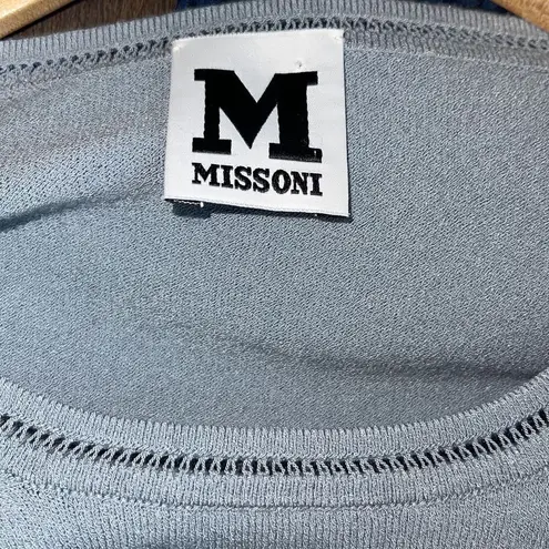 Missoni Womens Vintage Ladder Lace Crew Neck Long Sleeve Pullover Top Blue Gray