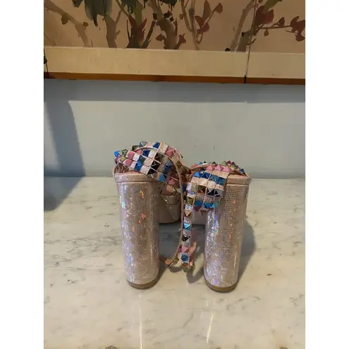 Azalea Wang Sugar High Shoes Womens Size 11 Platform Sandals Studded Holographic Pink