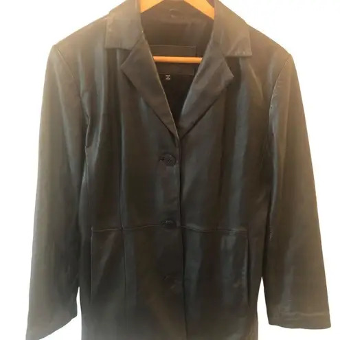Winlit 3 Button Leather Black Blazer Sz M Jacket Trench Coat Lightweight Lined Size M
