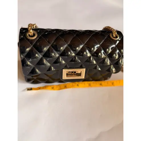 Black Quilted Jelly Chain Crossbody Bag With Gold