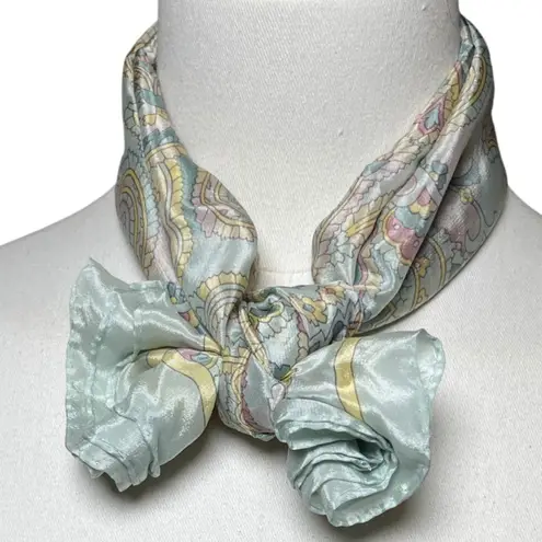 Vintage Pastel Paisley Scarf 27" Square Satin Acetate DUROTEST Mod Neck Wrap Green