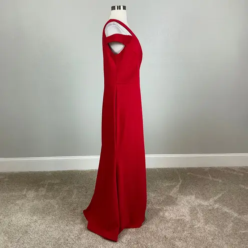 XScape Red One Shoulder Evening Gown Size 14P Cut Out Thigh Slit Formal Dress