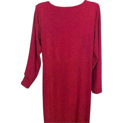 Eloquii Lurex Sparkly Red Cutout Dress Midi Long Sleeve Formal Party plus sz 18