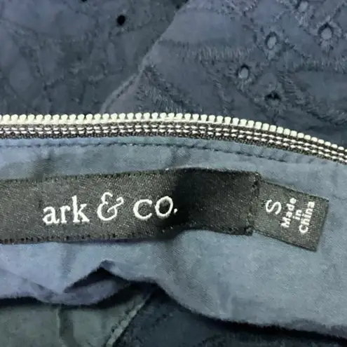 Ark & Co. Navy Blue Yellow Zip Up Floral Embroidered Pleated Mini A Line Dress S