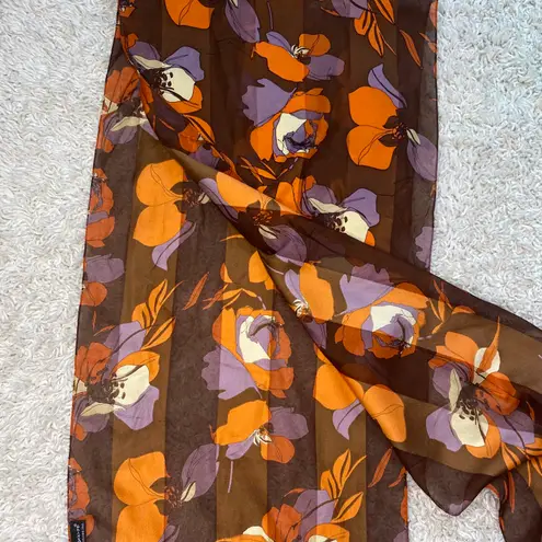 Cejon Retro  Brown & Orange Floral Rectangle Neck Scarf