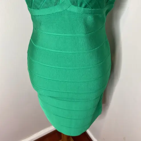Herve Leger NWT X Front Halter Cross Neck Dress Bodycon Bandage Green Opal - Image 8