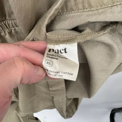 Pact Safari Romper Shortalls Womens XL Khaki Organic Cotton Elastic Waist