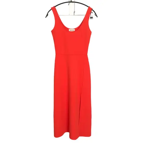 Open Edit Scoop Neck Orange Bodycon Midi Tank Dress Size XS NWOT Sleeveless.    Bodycon Midi Tank Dress in Orange Scoop Neck Sleeveless Front side slit Some Stretch 75% Polyester, 21% Viscose, 4% Spandex  Approximate measurements  pit to pit 28” waist 22” length 38”  casual comfortable summer work office school party vacation