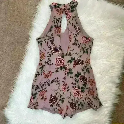 Full Tilt  Purple Floral Keyhole Romper Small