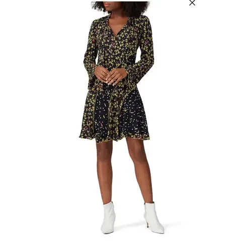 Derek Lam 10 Cosby Catia black yellow floral long bell sleeve dress