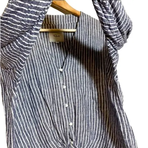Rails Sloan Linen Blend Striped Tie Waist Crop Long Sleeve Top Blue White Medium