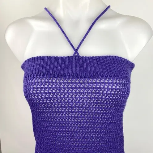Womens Purple Open Knit Crochet Halter Bodycon Summer Swim Coverup Dress Size M Size M