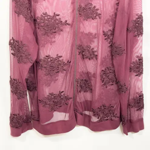 Torrid  Plus Size 2X Jacket‎ Mesh Bomber Jacket Floral Embroidered Burgundy 1209