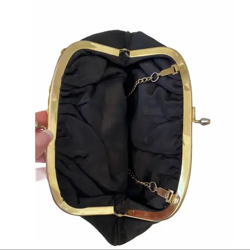 Vintage Victorian Black Clutch Gold chain Bag Purse Formal