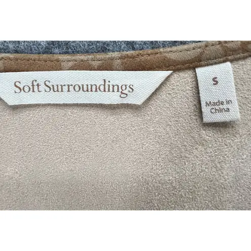 Soft Surroundings Tunic Top Womens S Tan Faux Suede Floral Roll Tab Boho Chic