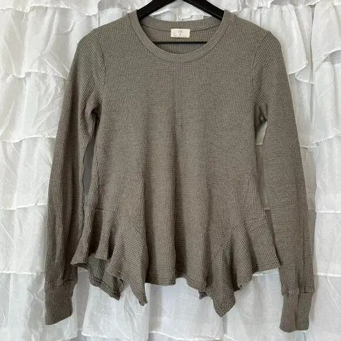 T. LA Waffle Knit Flutter Bottom Edge Long Sleeve Top