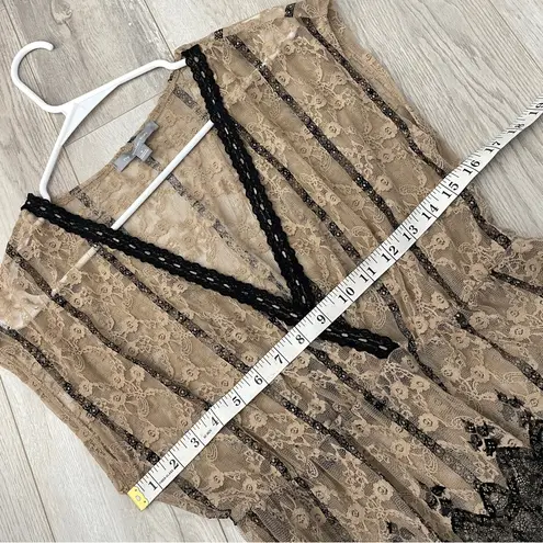 Ny Collection Lace Babydoll Top vintage y2k sheer womens Beige Black small floral fairy grunge