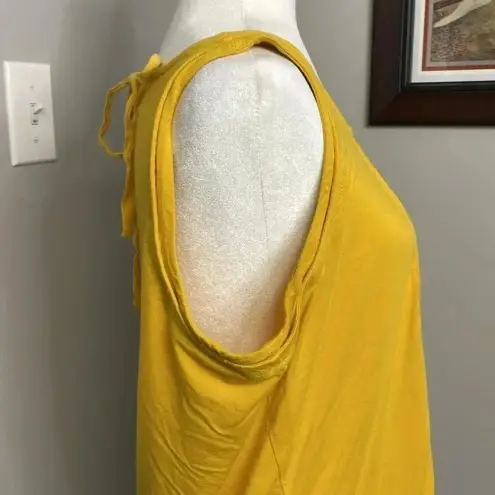 Womens Mustard Pintuck Sleeveless Tie back Blouse Top Shirt Size Large Gold