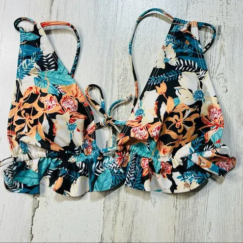 None Floral Ruffled Bikini Tie-Back High-Waisted