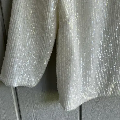Camilyn Beth Sequin Allover Blouse 3/4 Sleeve in White Bridal Size 4