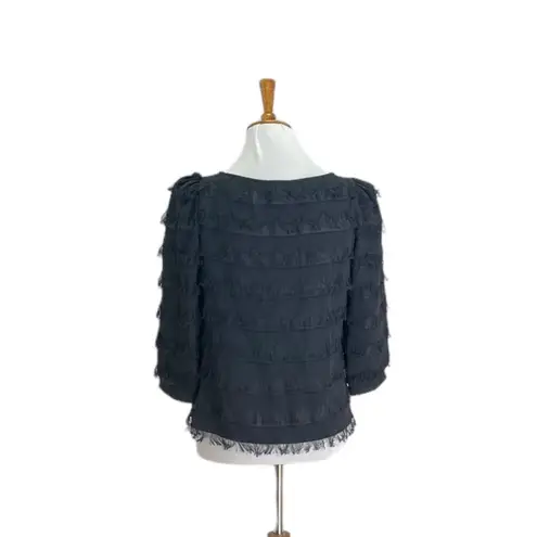 California Spice Eyelash Fringe Blouse Black Size M Vintage 80โs Mob Wife Glam Size M