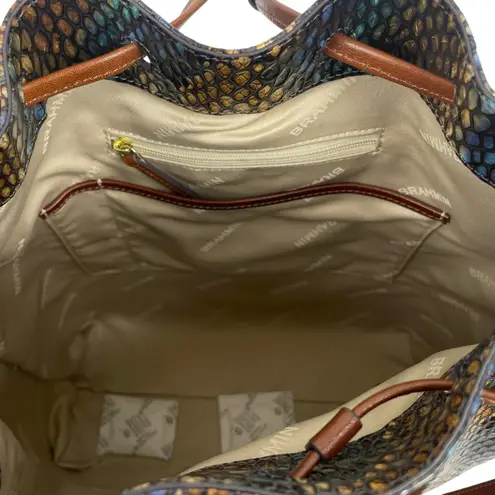 Brahmin Marlowe Embossed Leather Bucket Bag Bottle Blue Fletcher