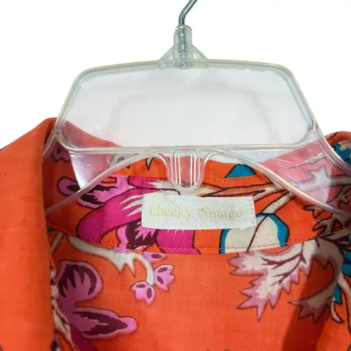 Cheeky Vintage Micquelle Orange Floral Flirty Shirt Dress Short Sleeve L 12 14 Size L