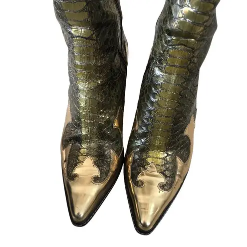 Donald Pliner Western Metallic Pitone Snake Leather Boot Shoe New $695 Sz 8.5 Gold