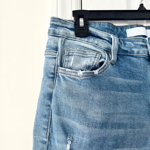 Vervet High Rise Distressed Flared Leg White Wash Denim Jeans Clean Hem 32 Blue