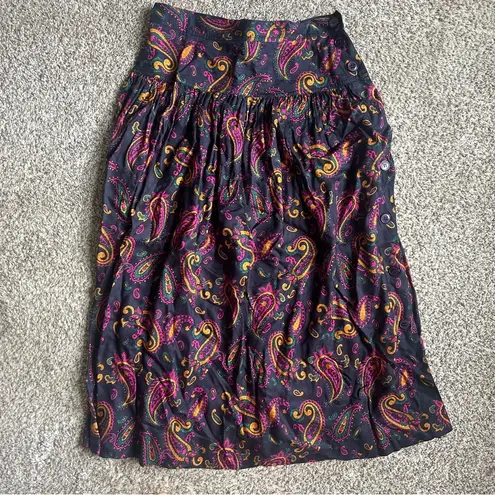 Rena Rowan 🦋 Vintage Blue Pink A-Line Midi Skirt Paisley Boho Bohemian Colorful