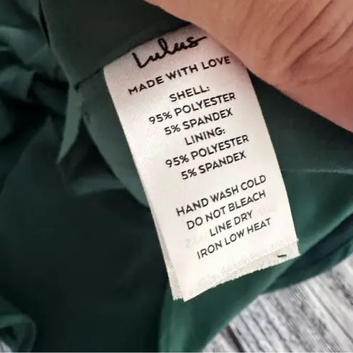 Lulu's Dreams Come True Emerald Green Satin Ruffled Mini Dress