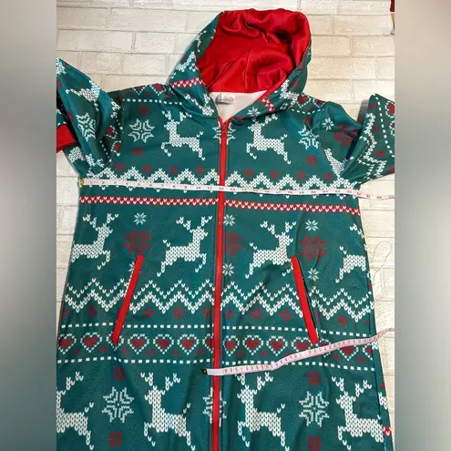 Festive Green Hooded Onesie with Reindeer Pattern Size L