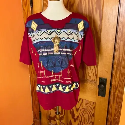 Vintage 90s unique southwest oversized top Red Size M
