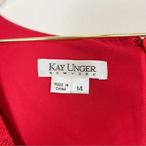Kay Unger Red Textured V-Neck Cap Sleeve Sheath Dress Size 14