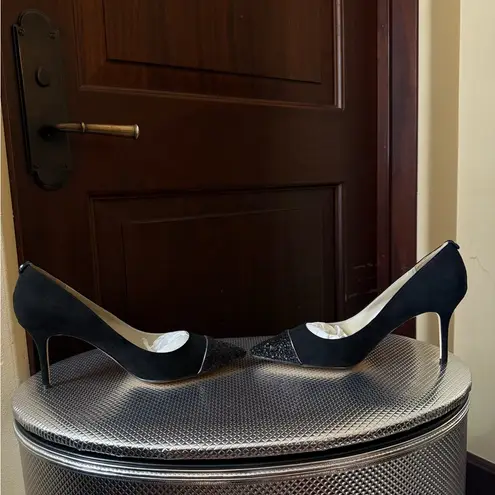 Karen Millen Black Suede Heels with Glitter Toe Cap Size 39~Size 8 NWT Brand New